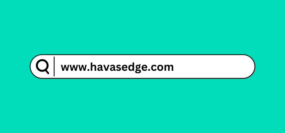 A search engine toolbar with the phrase "www.havasedge.fr" typed into it